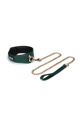 Mossy Chic Submission Collar with Leash - Green Leather
