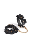 Flower Rhythm Wrist Cuffs - Black Floral Leather