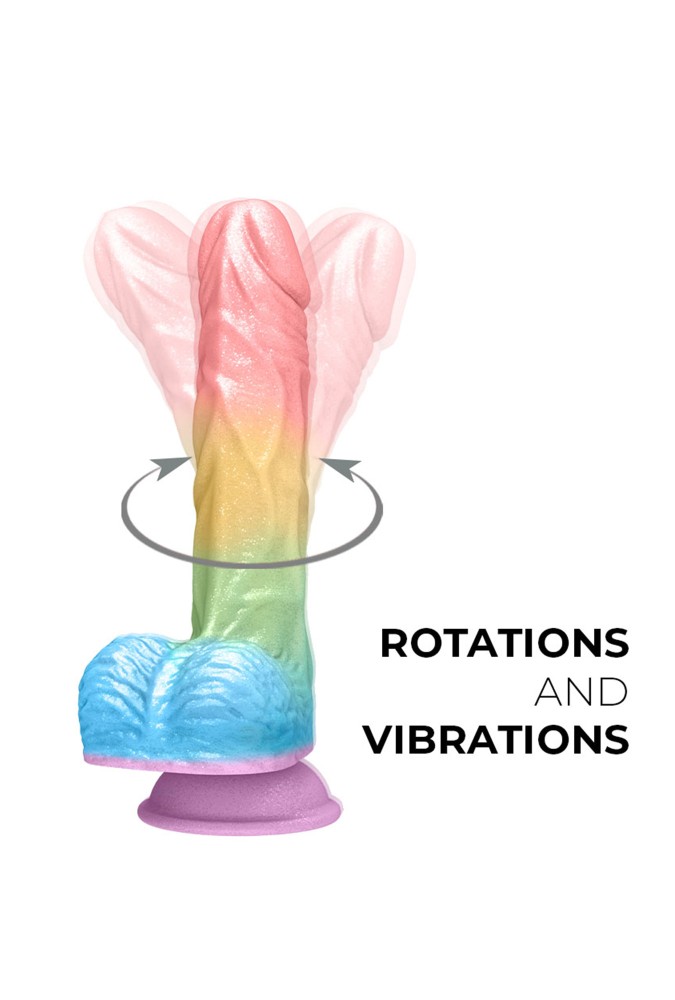 Dildo rainbow rotatif & vibrant - Multicolore