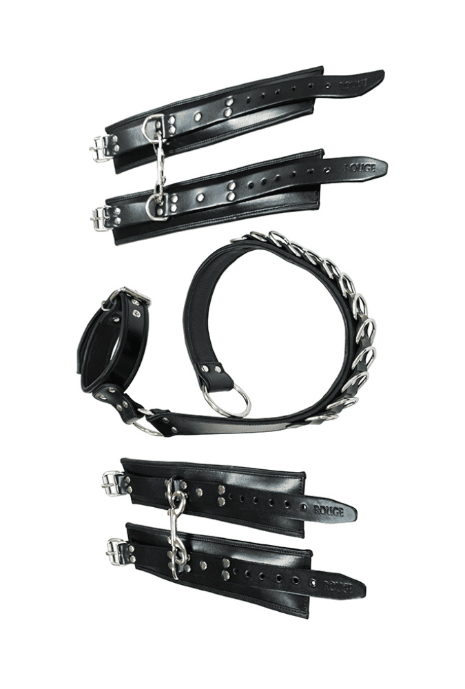 Kit Hogtie Bondage - Collier et Menottes Rembourrés Ajustables – Cuir