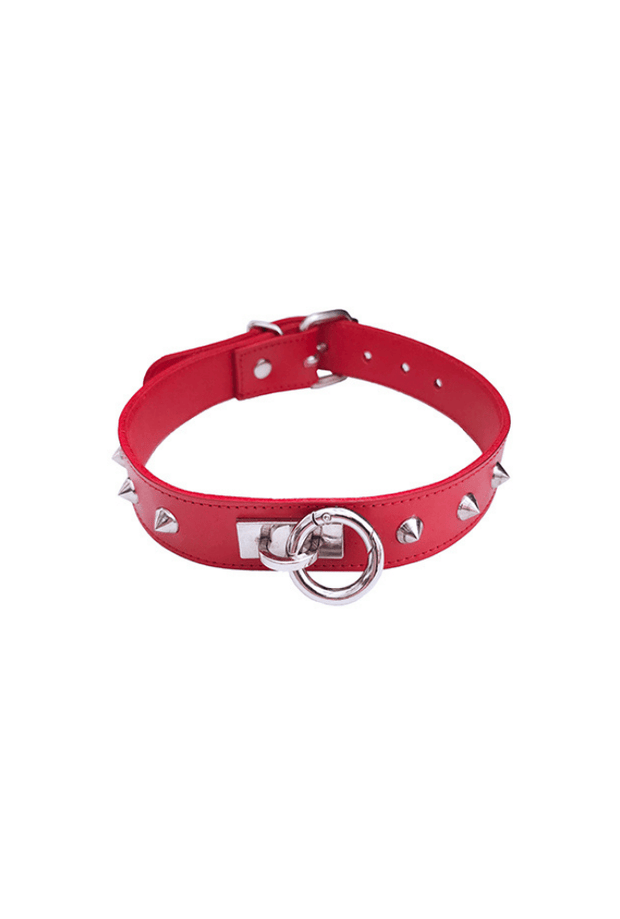 Studded Submission Collar with Ring - Leather