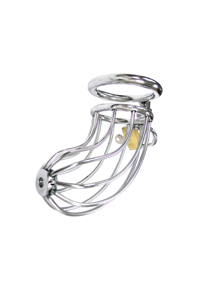 Openwork Chastity Cage with Padlock - Steel