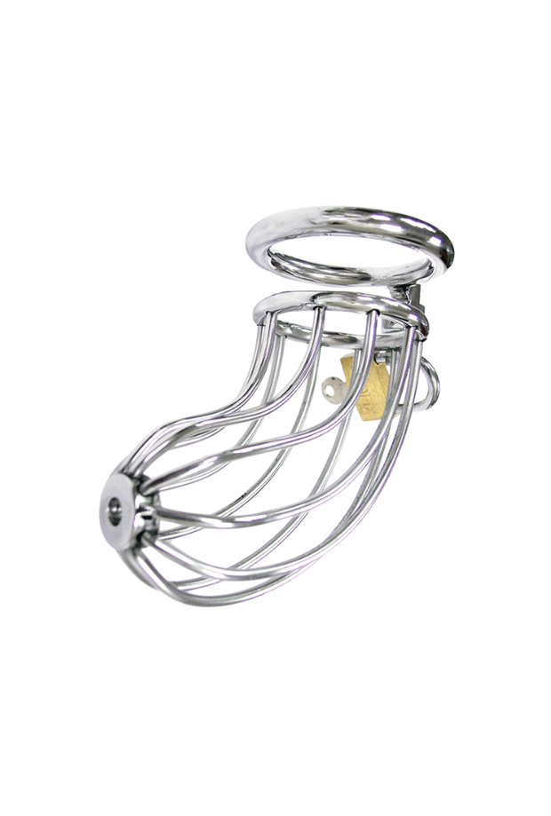 Openwork Chastity Cage with Padlock - Steel