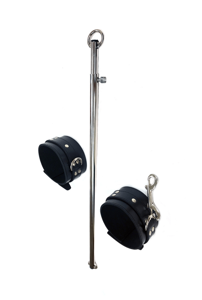 Barre d’Écartement Réglable en Acier – Menottes Cuir Détachables