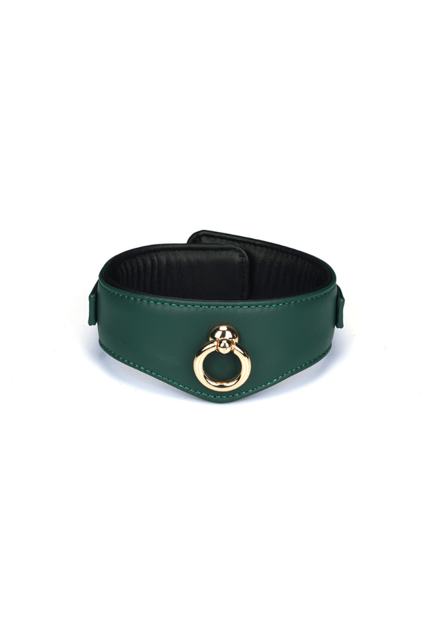 Mossy Chic Submission Collar with Leash - Green Leather